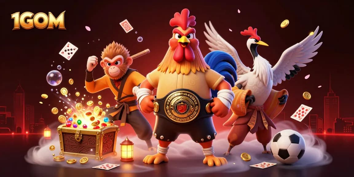 Win big with 1GOM’s dynamic betting atmosphere featuring martial artists and gold treasures.