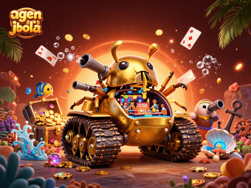 Bets are placed on the agen judi bola scene inside a golden beetle tank revealing an intricate casino.