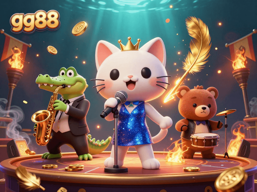 Engage with GG88's vibrant casino scene featuring lively characters and dynamic elements.