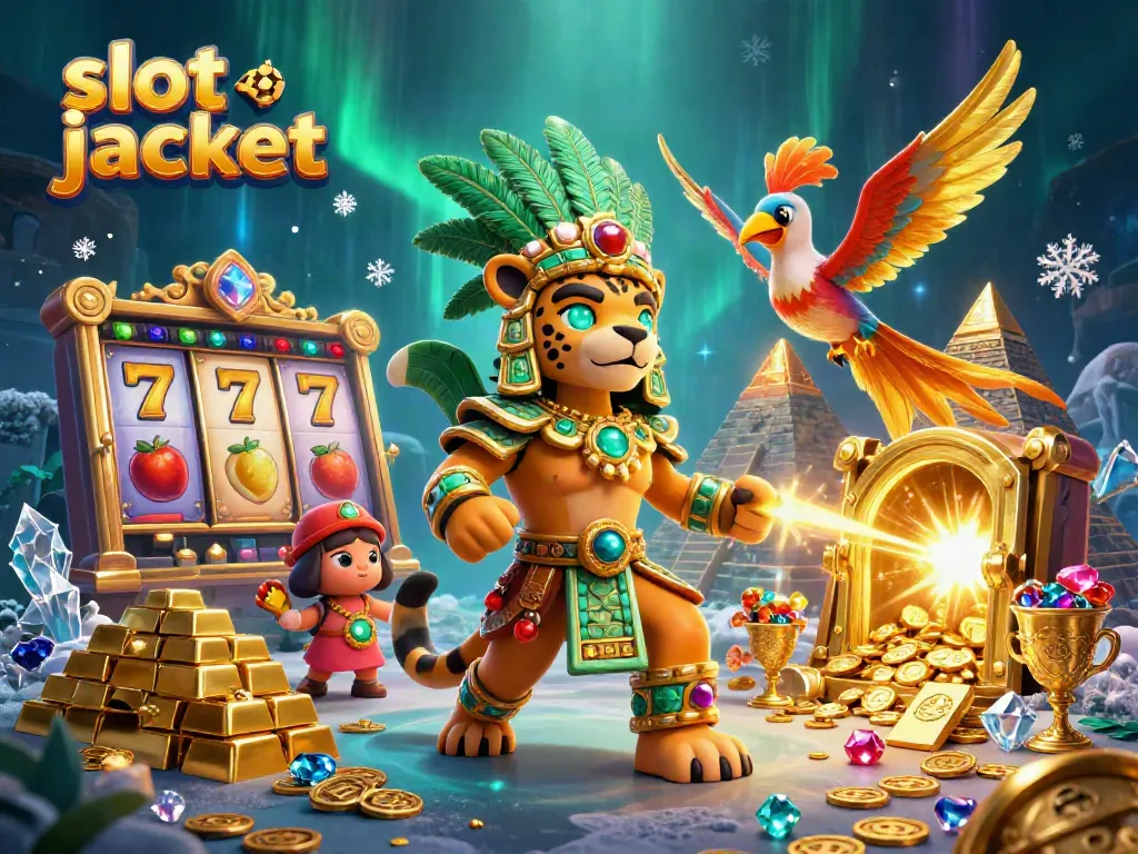 Experience the thrill of winning with a vivid slot jackpot scene filled with gold bars and ancient treasures.