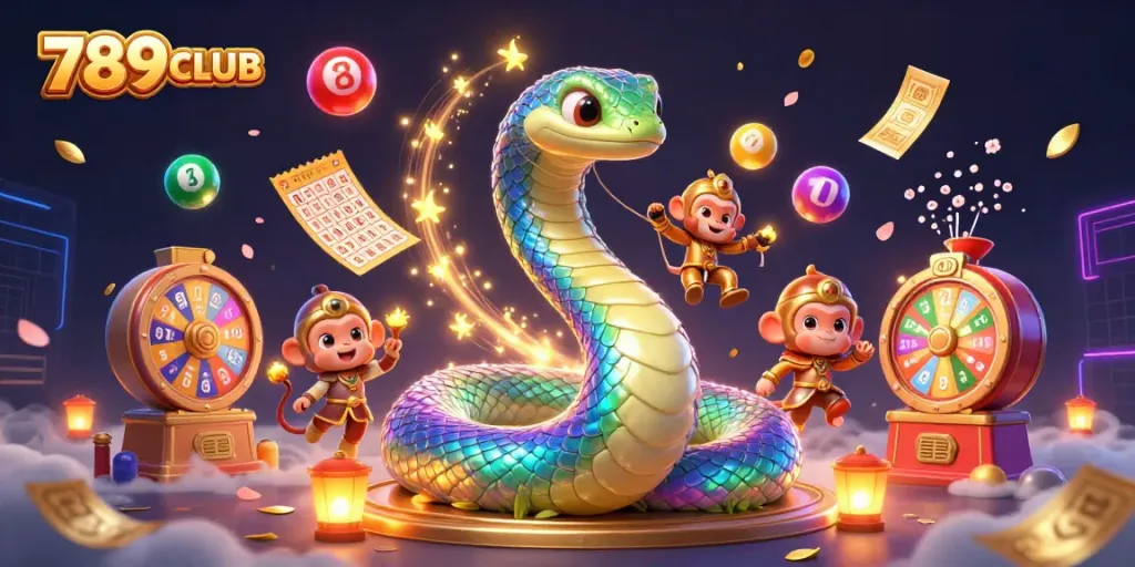 Win big with 789CLUB in this vibrant 3D casino scene featuring lottery elements.