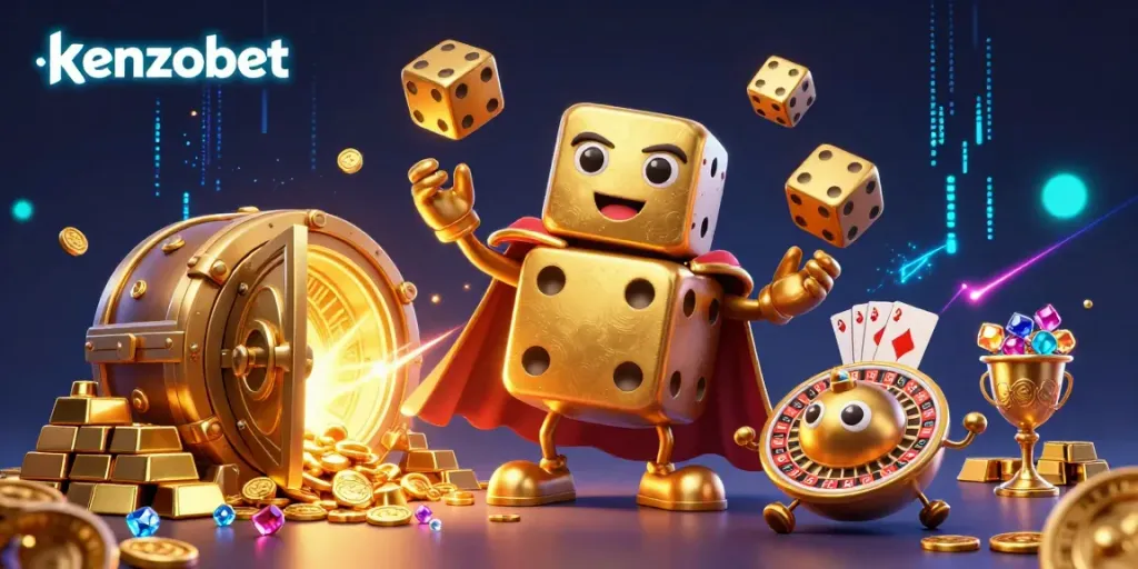 Experience the thrill of kenzobet with vibrant casino elements and dynamic 3D characters.