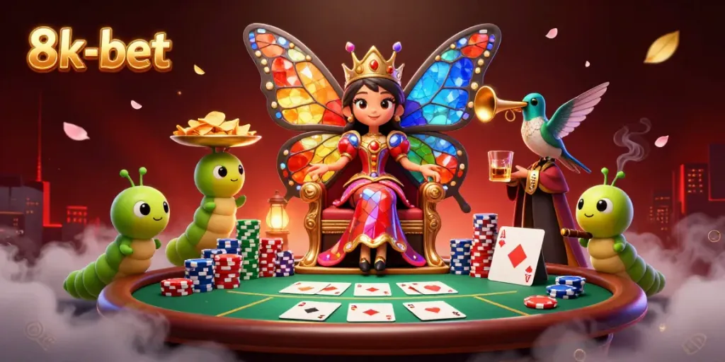 Experience a lively casino scene with 8k-bet showcasing vibrant elements and characters.