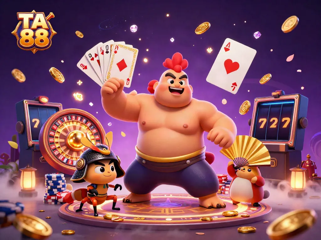 TA 88 themed illustration featuring vibrant casino elements, dynamic characters, and a captivating atmosphere.