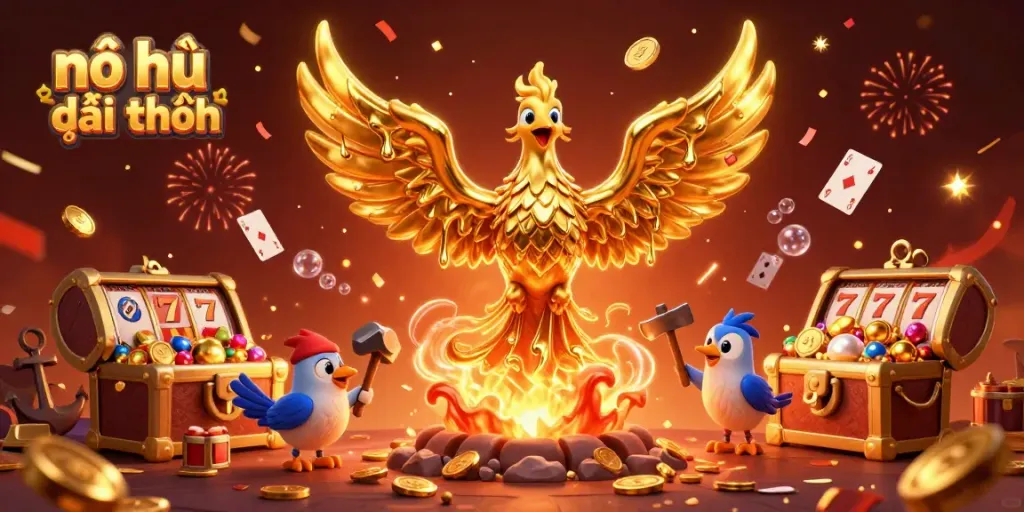 Experience the excitement of nổ hũ đổi thưởng with a golden phoenix and vibrant casino elements.