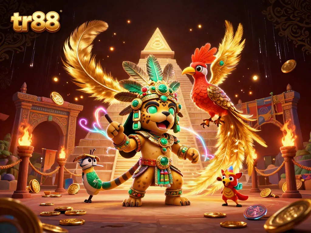 Experience the thrilling action of tr88 with vibrant casino elements and Mayan-inspired characters.