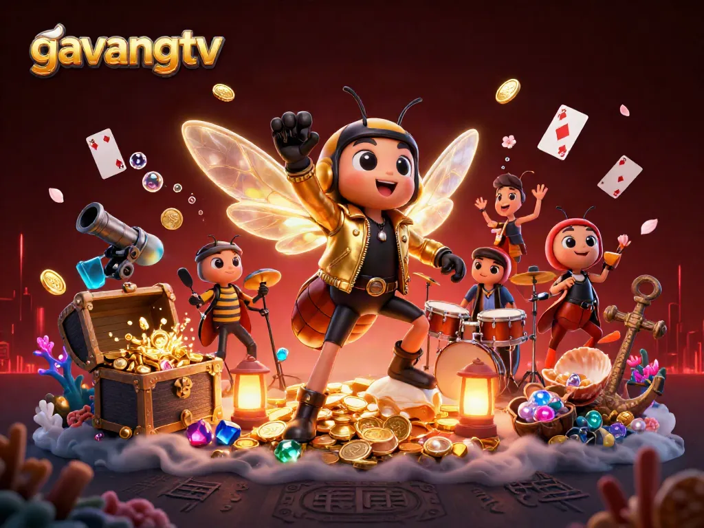 Play and win at gavangtv with an exciting illustration showcasing the action of casino games and vibrant characters.