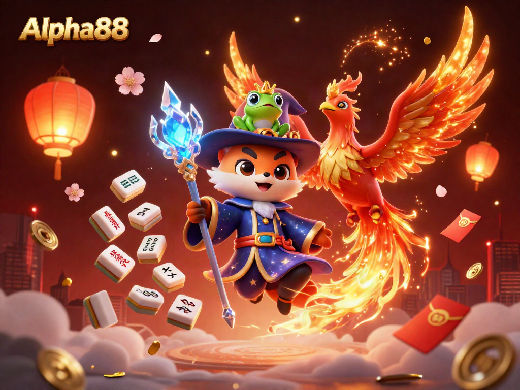 Play exciting games at Alpha88 with a mystical fox wizard, phoenix, and enchanting symbols.
