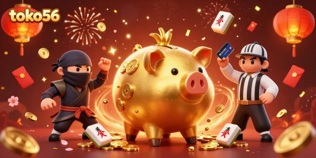 Engage in thrilling gameplay with toko56's exciting online lottery, featuring vibrant elements and characters.