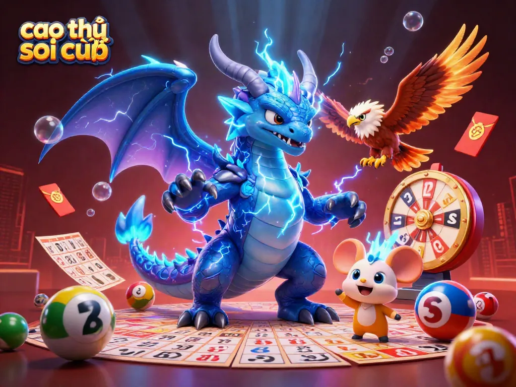 Cao thủ soi cầu bringing excitement with lottery balls, bingo cards, and vibrant game elements.