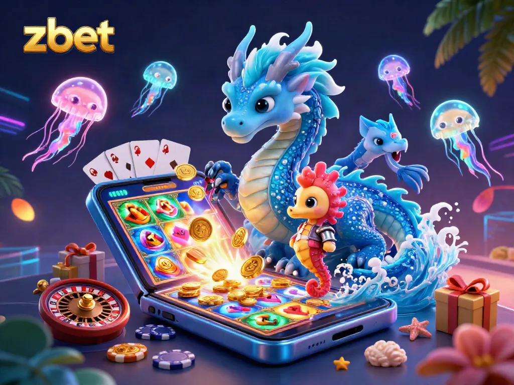 Engage in thrilling gaming at zbet featuring a majestic dragon, vibrant jellyfish, and exciting casino elements.