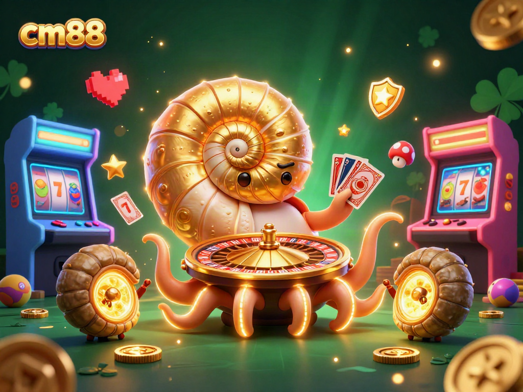 Engage in exciting casino gameplay with cm88's vibrant illustration of a nautilus-themed roulette wheel.