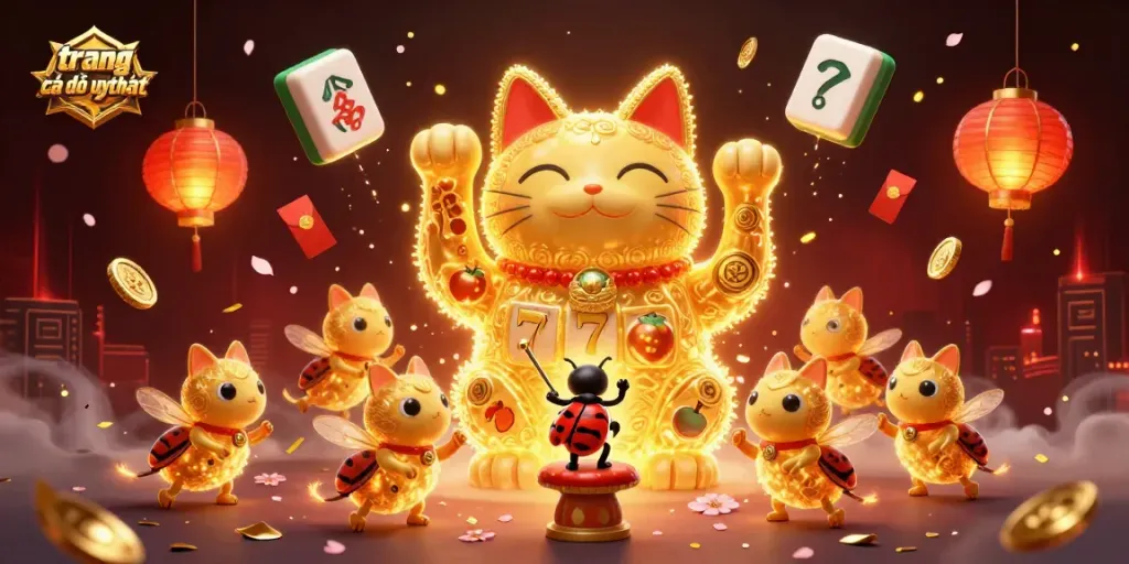 Experience the thrill of trang cá độ uy tín with vibrant golden symbols in a dynamic casino-themed illustration.