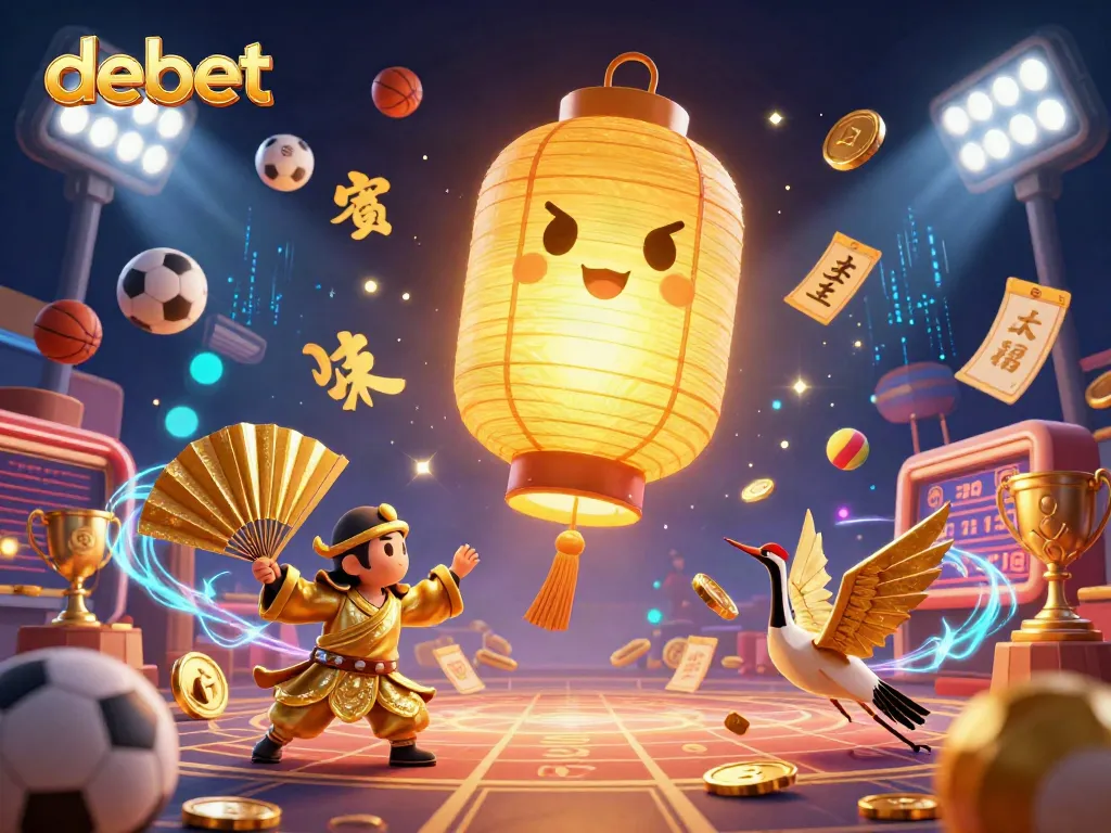 Experience the excitement of debet with a vibrant 3D illustration showcasing dynamic gambling elements and lucky symbols.
