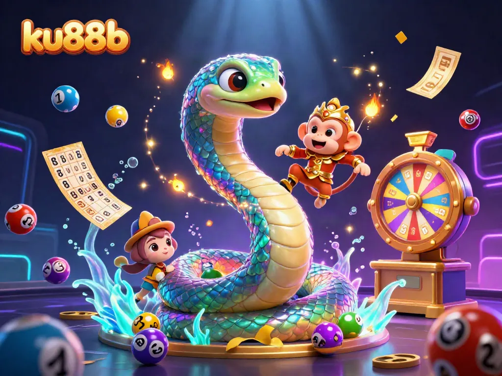 Experience exciting slots entertainment with ku88b's vibrant casino-themed illustration featuring a playful monkey and colorful elements.