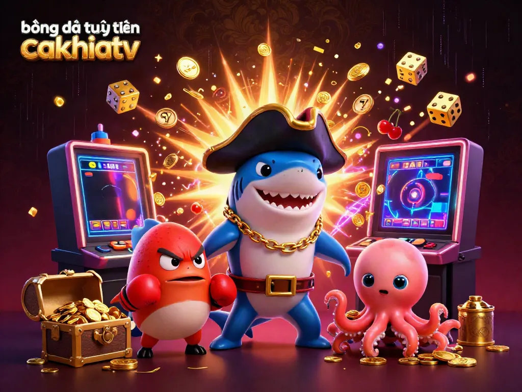 Bóng đá trực tuyến cakhiatv showcases dynamic casino fun with a pirate shark, pufferfish, and octopus.