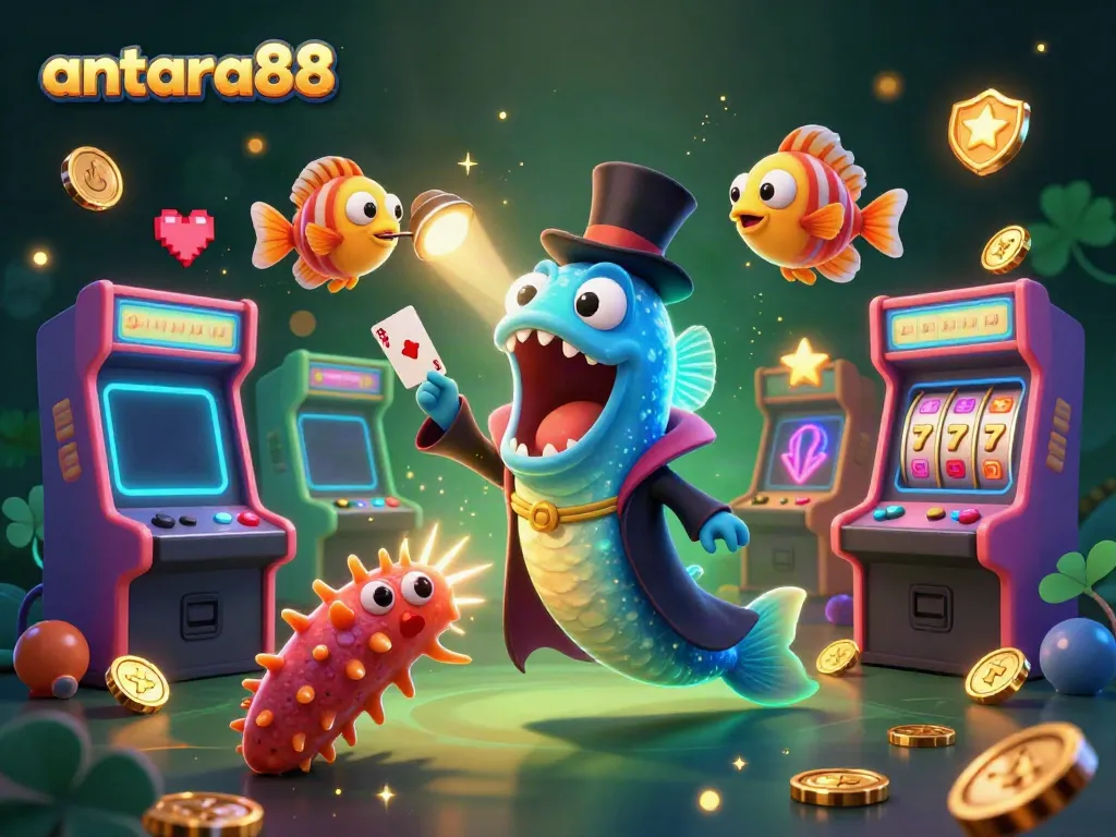 Engage in the thrilling world of antara88 with magical characters surrounded by colorful casino elements.