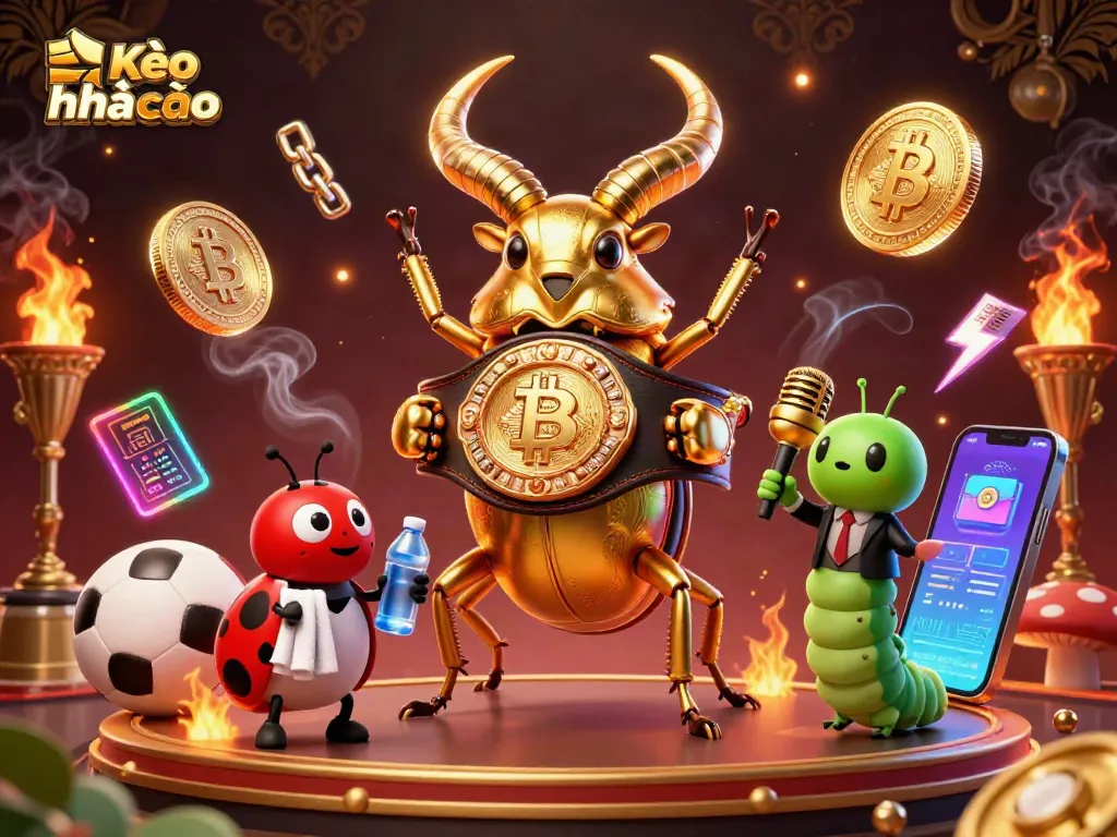 Engaging representation of Kèo nhà cái featuring a giant stag beetle and ladybug, surrounded by exciting betting elements.