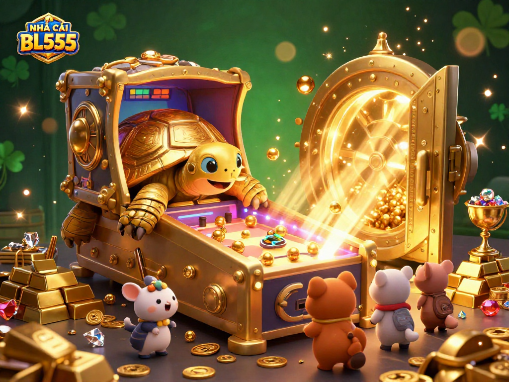 Experience the thrill of gaming at NHÀ CÁI BL555 with an exciting scene featuring a golden tortoise pinball machine.