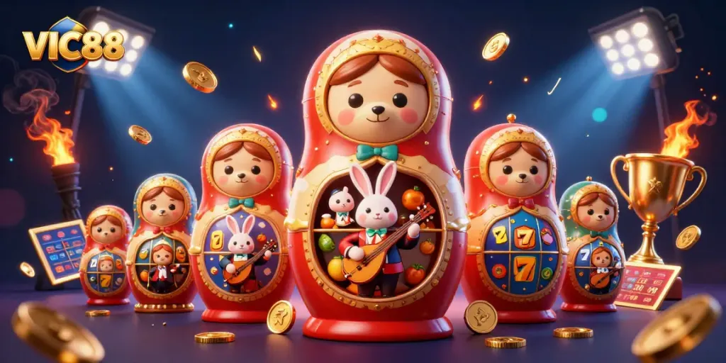Experience thrilling wins with VIC88, featuring vibrant 3D slot machines and engaging casino elements.