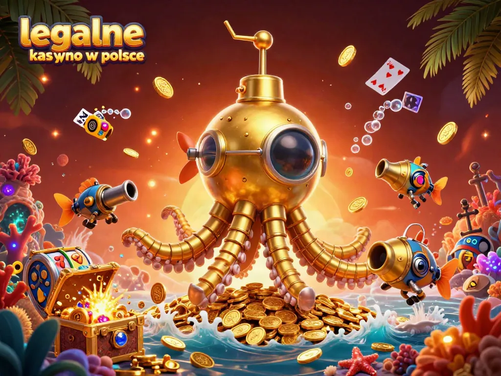 Experience legalne kasyno w polsce through this vibrant 3D casino illustration filled with slots and treasures.
