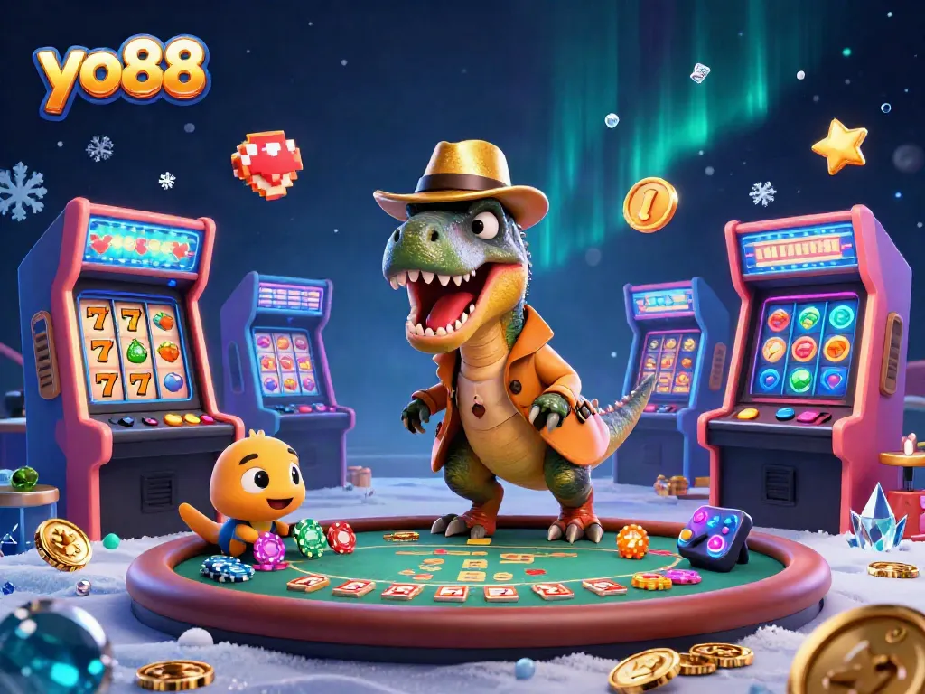 Engage with yo88's exciting gameplay as a velociraptor card counter at a vibrant blackjack table.