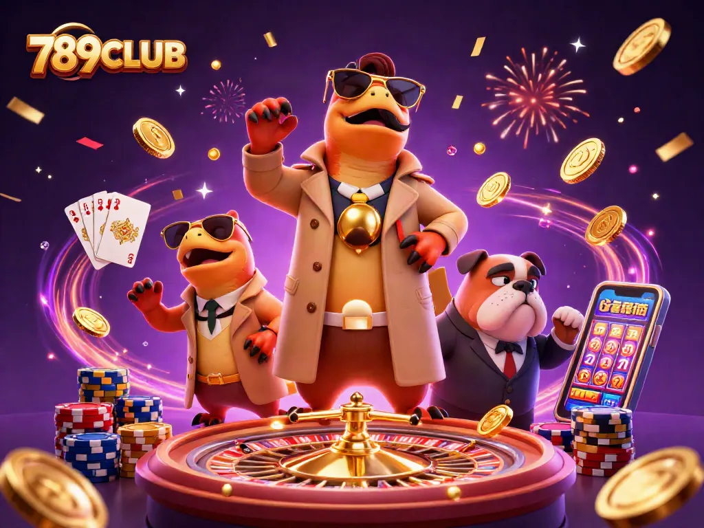 Engage with the vibrant atmosphere of 789CLUB featuring animated raptors attempting entry into a luxury casino.