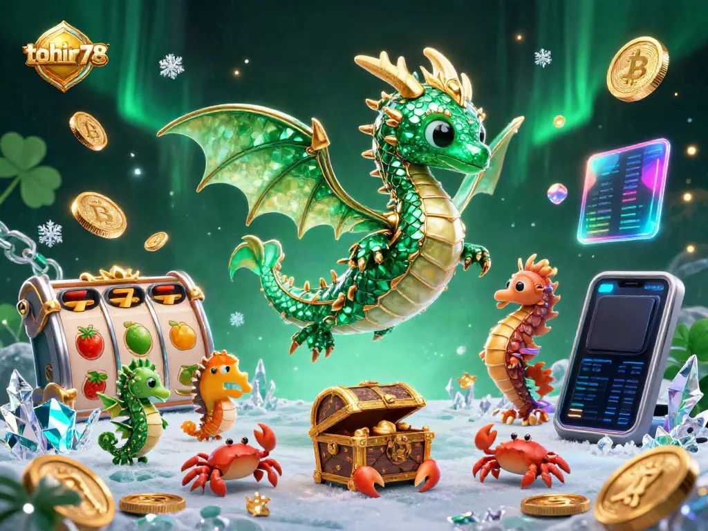 Experience tohir78's thrilling slots action with a vibrant illustration featuring a sea dragon and lucky symbols.