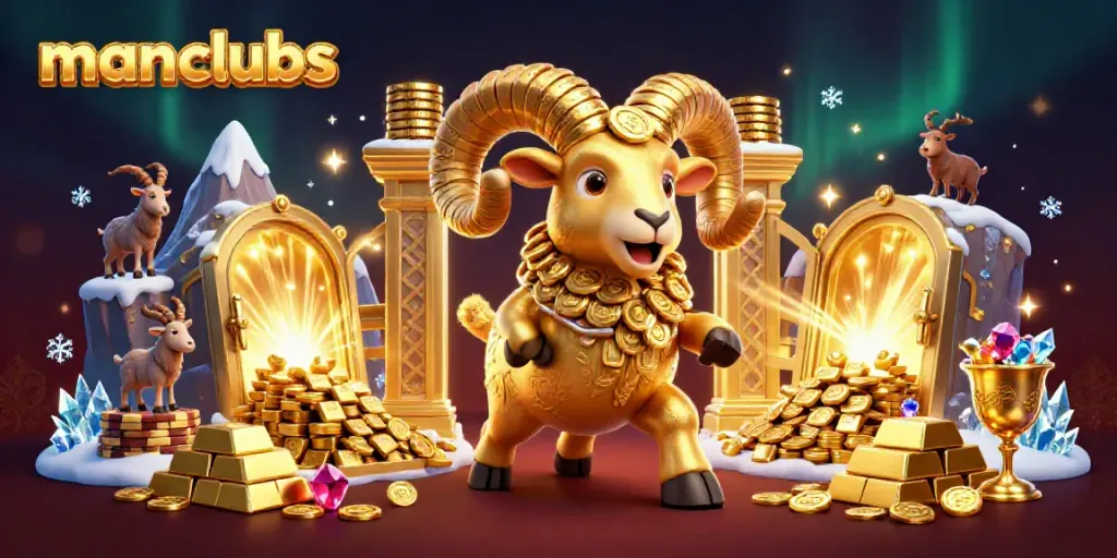 Experience manclubs as a 3D golden ram triumphantly charges through a treasure-filled casino.