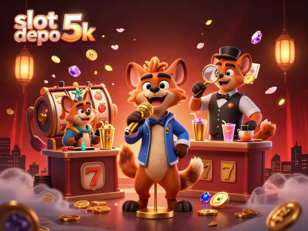 Experience the thrill of casino gaming with slot depo 5k as hyenas bring laughter and excitement to life in a vibrant illustration.