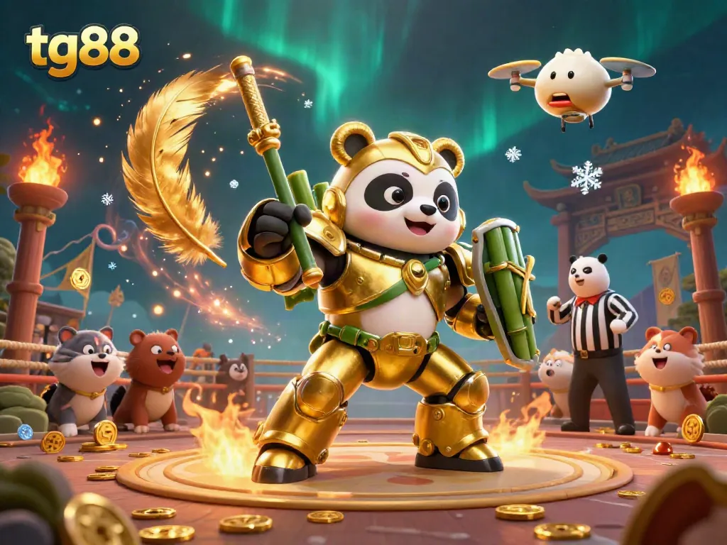 Join the fun with tg88 in this vibrant arena packed with gold coins and cheering spectators!