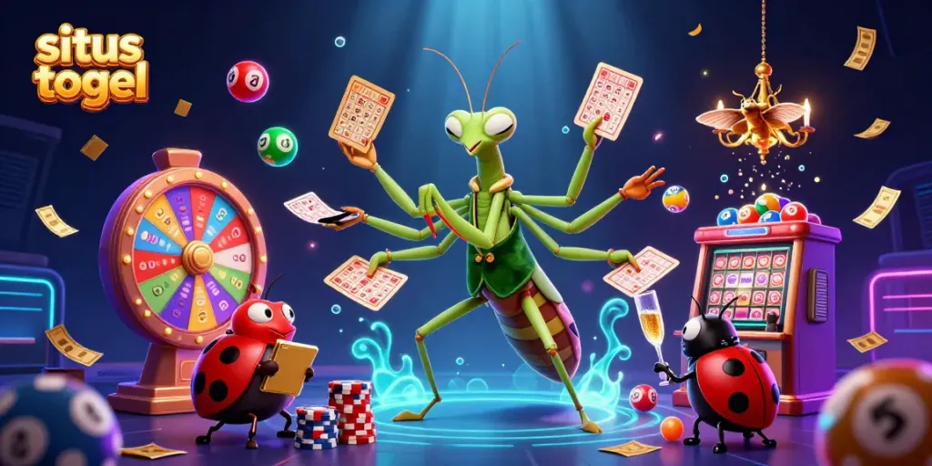 Permainan menarik situs togel dengan karakter unik dalam ilustrasi 3D penuh warna.