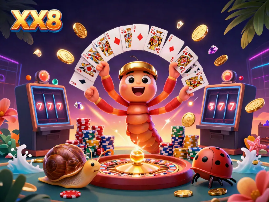 Experience the excitement at XX8 casino with vibrant animated dealers, glittering coins, and high-stakes gaming!