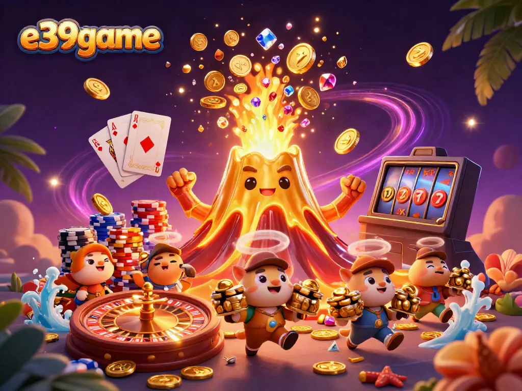 Experience the thrill of winning big at e39game with a dynamic volcano fountain of treasures.