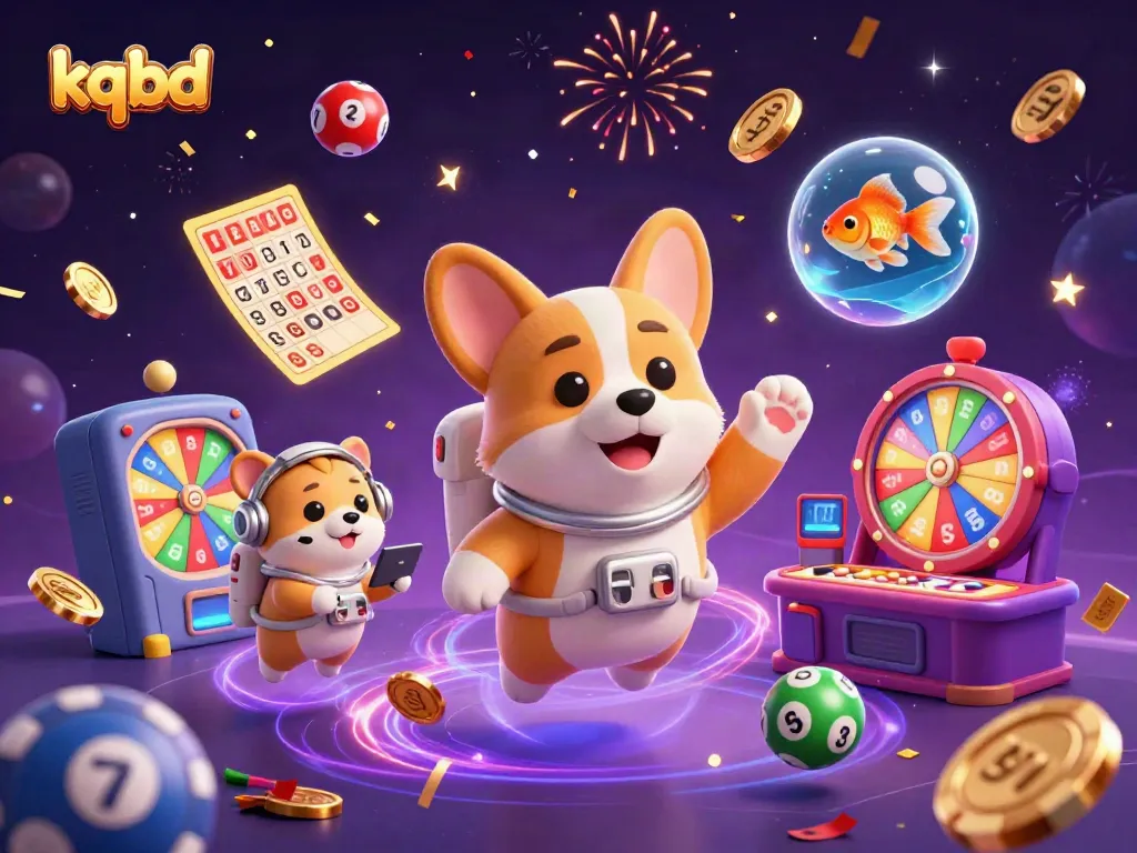 Experience the thrill of kqbd with a cartoon astronaut corgi and a vibrant casino setting.