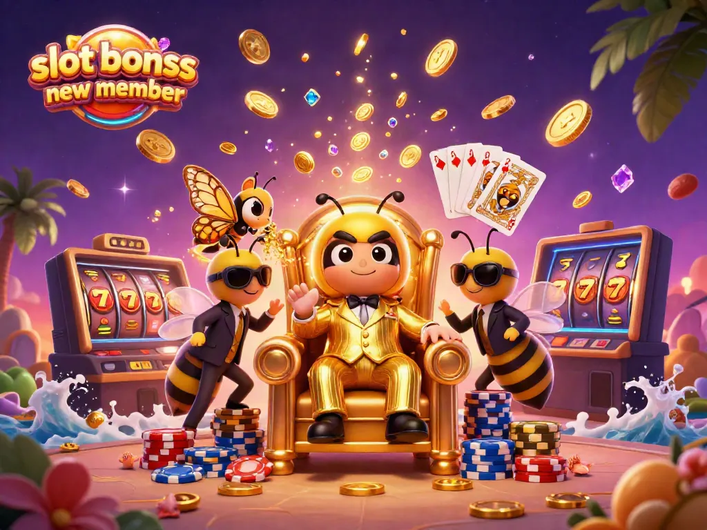 Engaging scene showcasing the slot bonus new member with vibrant characters, coins, and slot elements.